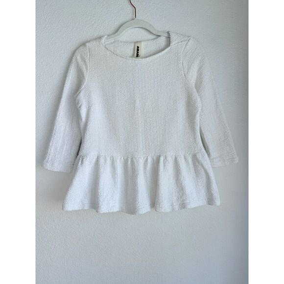 Anthropologie Women's Amadi Textured 3/4 Sleeve Peplum Top in White Size Small - Picture 5 of 13